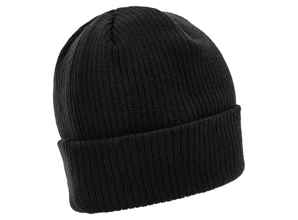 Zima Beanie BLK SR Ribbestrikket lue med oppkant 